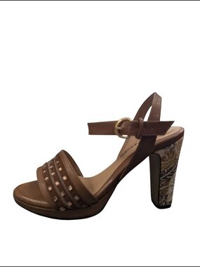 Brown Studded Block Heel Sandal - Women's